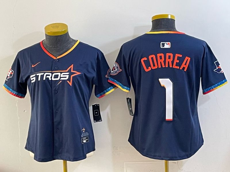 Youth 2025 Houston Astros #1 Correa Blue Four generations Joint Name Nike MLB Jersey style 01